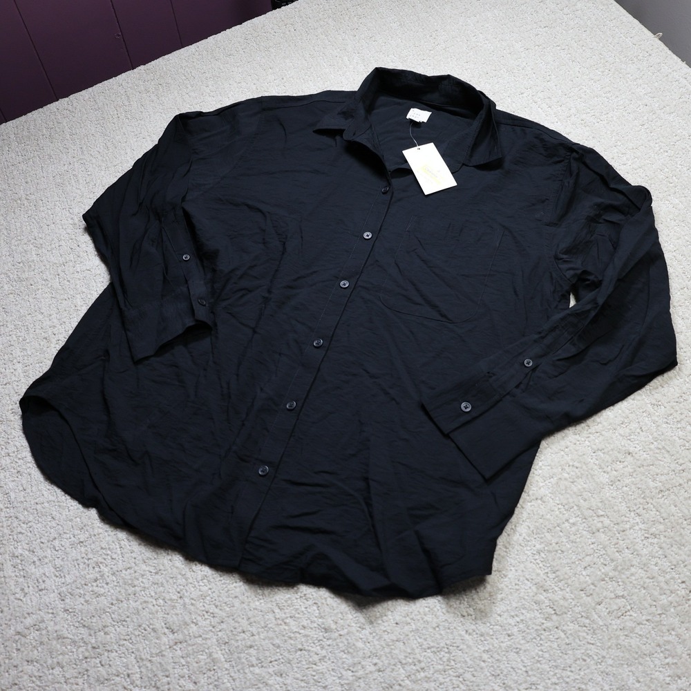 A New Day Womens Black Long Sleeve Textured Button Down Shirt M NWT